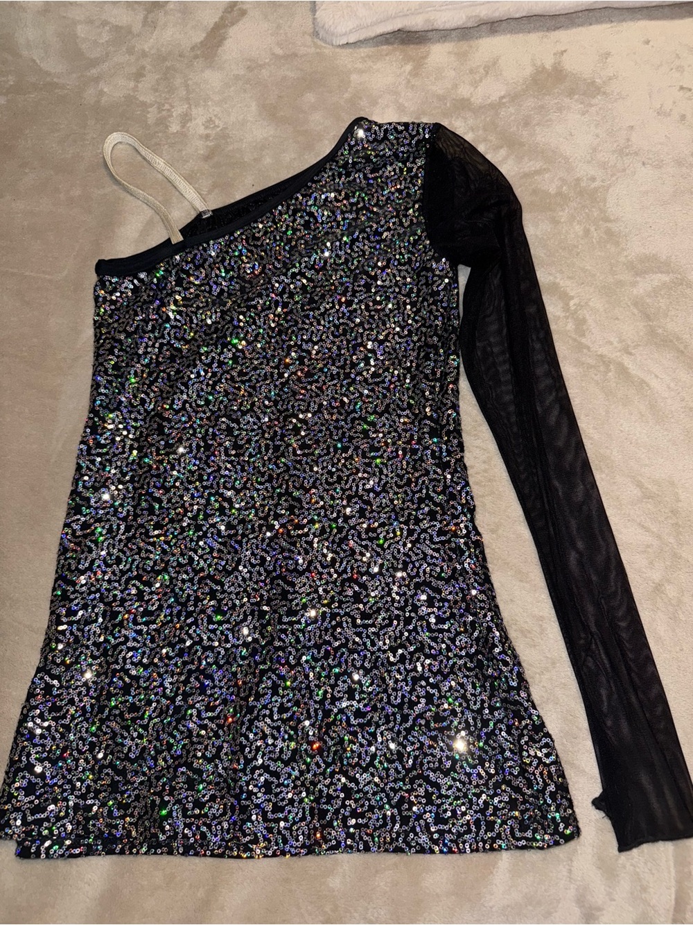 Sequin One-Shoulder Black Dance Top